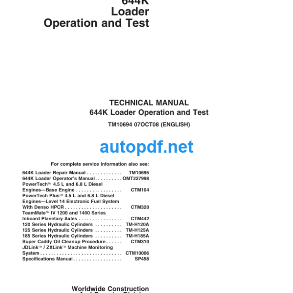 644K Loader Operation and Test Technical Manual