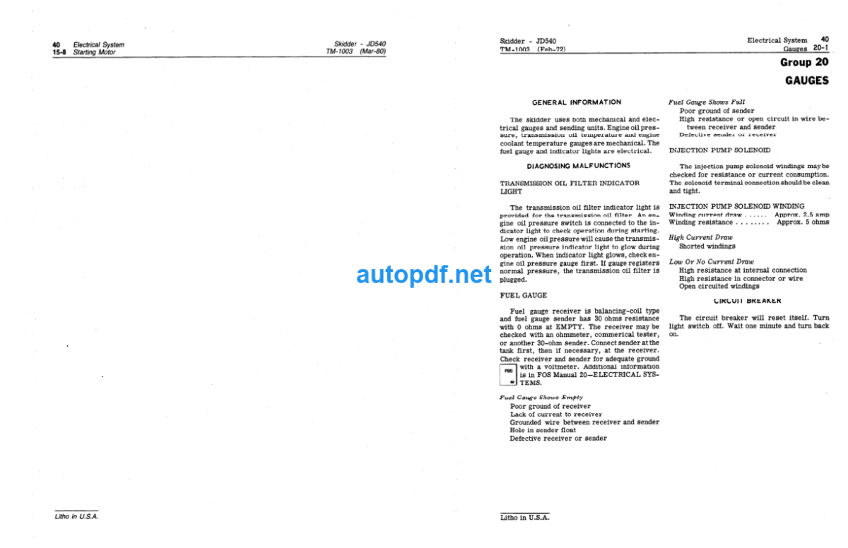 540 And 540A Skidders Technical Manual (TM1003)