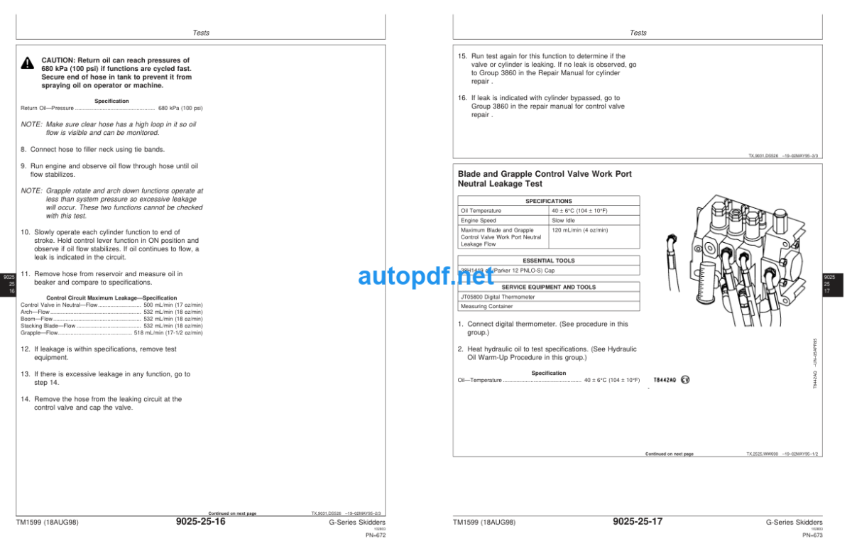 540G, 640G, 740G, Skidder and 548G, 648G, 748G Grapple Skidder Operation and Test Technical Manual