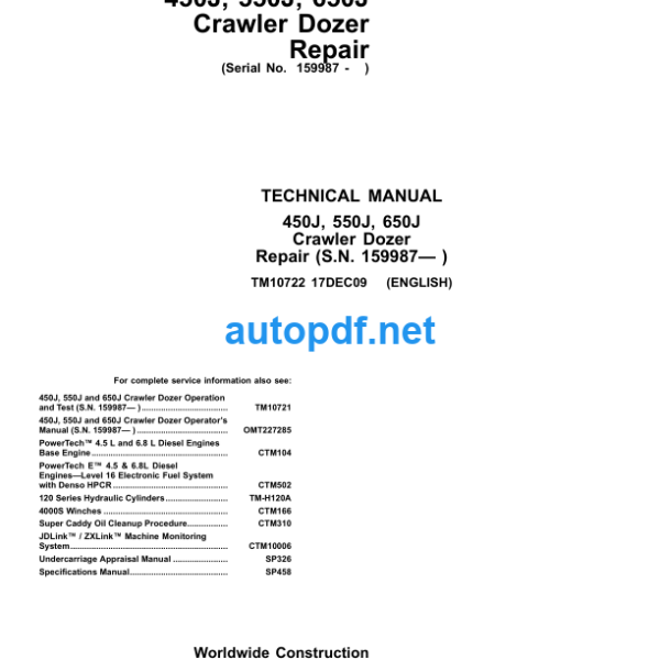 450J, 550J, 650J Crawler Dozer Repair Technical Manual