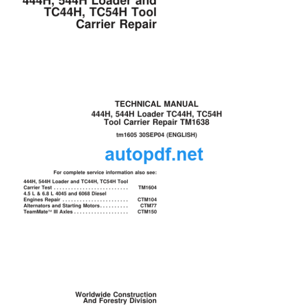 444H, 544H Loader TC44H, TC54H Tool Carrier Repair Technical Manual