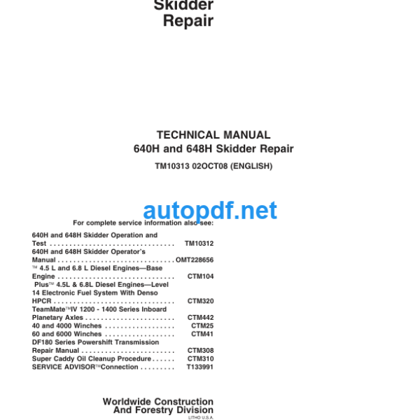 640H and 648H Skidder Repair Technical Manual