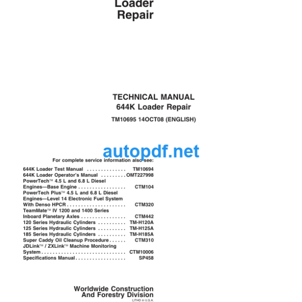 644K Loader Repair Technical Manual