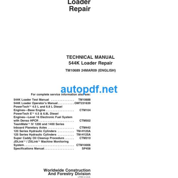 544K Loader Repair Technical Manual