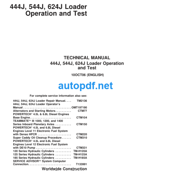 444J, 544J, 624J Loader Operation and Test Technical Manual