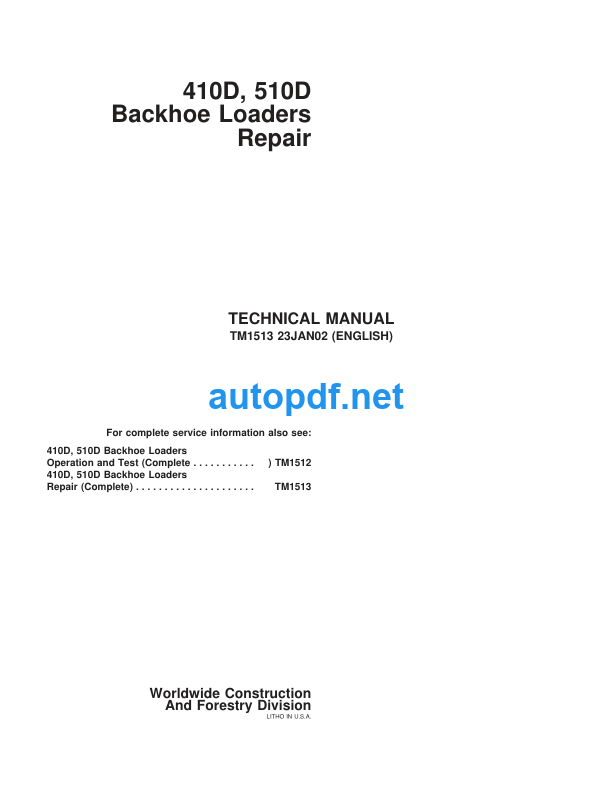 410D, 510D Backhoe Loaders Repair Technical Manual