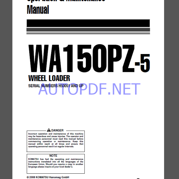 Komatsu WA150PZ-5 WHEEL LOADER Operation and Maintenance Manual (VEAM420102)