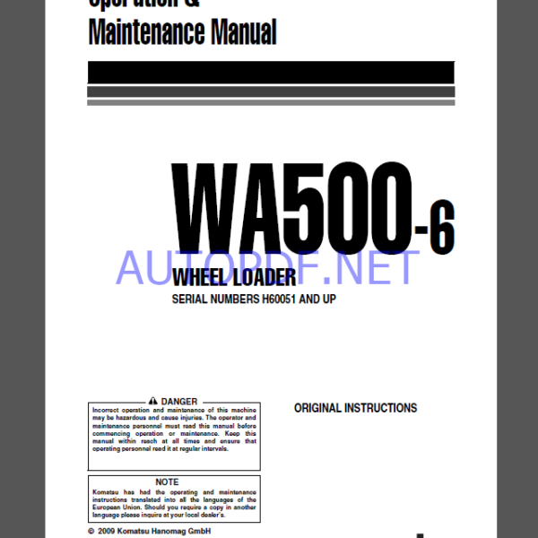 Komatsu WA500-6 WHEEL LOADER Operation and Maintenance Manual (VEAM430103)