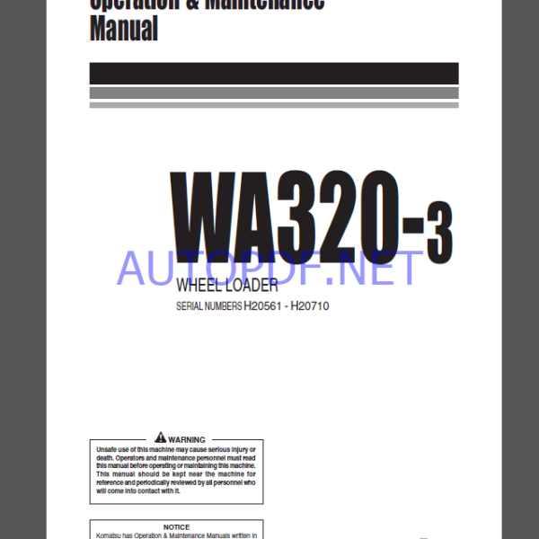 Komatsu WA320-3 WHEEL LOADER Operation and Maintenance Manual (VEAM450200)