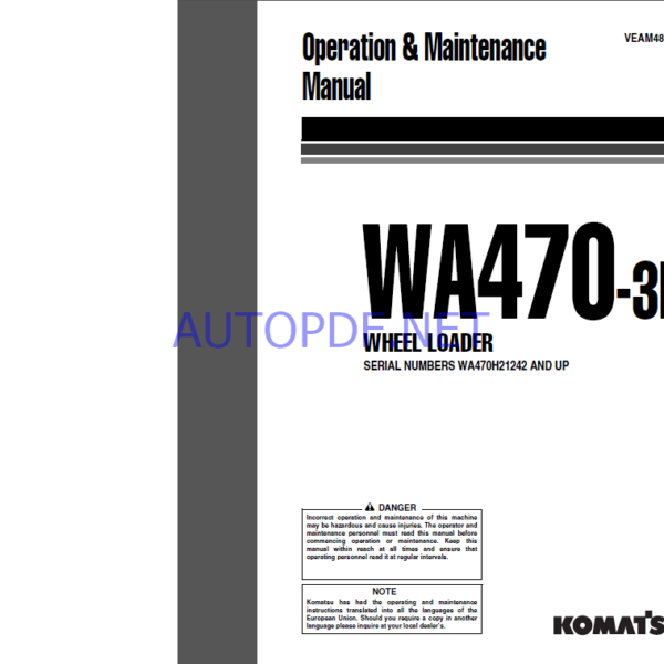 Komatsu WA470-3H WHEEL LOADER Operation and Maintenance Manual (VEAM480600)