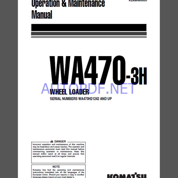 Komatsu WA470-3H WHEEL LOADER Operation and Maintenance Manual (VEAM480600)