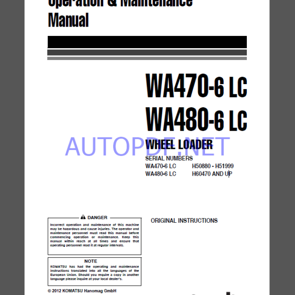 Komatsu WA470-6 LC,WA480-6 LC WHEEL LOADER Operation and maıntenance Manual(VEAM660103)