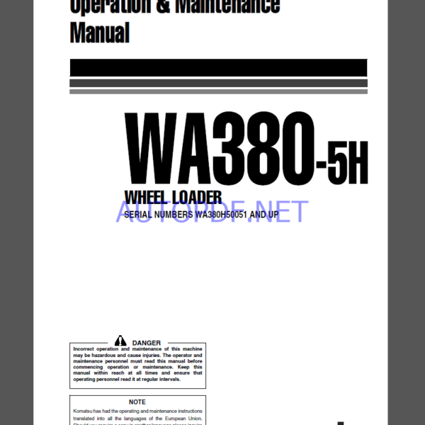 Komatsu WA380-5H WHEEL LOADER Operation and maıntenance Manual(VEAM920100)