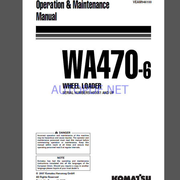 Komatsu WA470-6 WHEEL LOADER Operation and maıntenance Manual(VEAM946100)