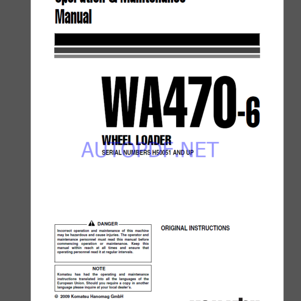 Komatsu WA470-6 WHEEL LOADER Operation and maıntenance Manual(VEAM946102)