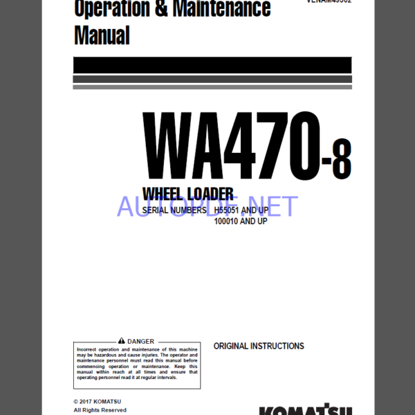 Komatsu WA470-8 WHEEL LOADER Operation and maıntenance Manual(VEAM49502)