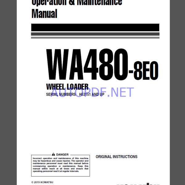 Komatsu WA480-8E0 WHEEL LOADER Operation and Maintenance Manual(VEAM54001)