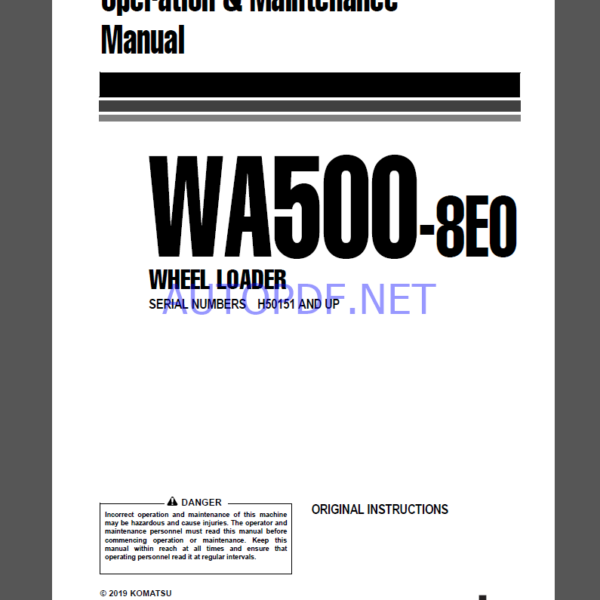 Komatsu WA500-8E0 WHEEL LOADER Operation and Maintenance Manual(VEAM55000)