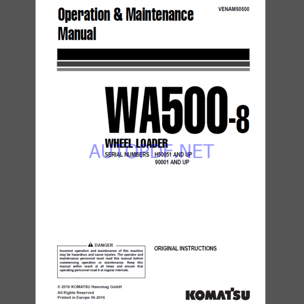 Komatsu WA500-8 WHEEL LOADER Operation and Maintenance Manual(VEAM50500)