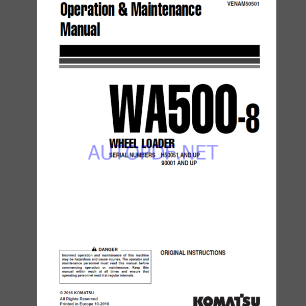 Komatsu WA500-8 WHEEL LOADER Operation and Maintenance Manual(VEAM50501)