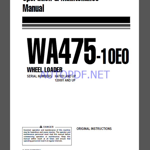 Komatsu WA475-10EO WHEEL LOADER Operation and Maintenance Manual(VEAM56002)