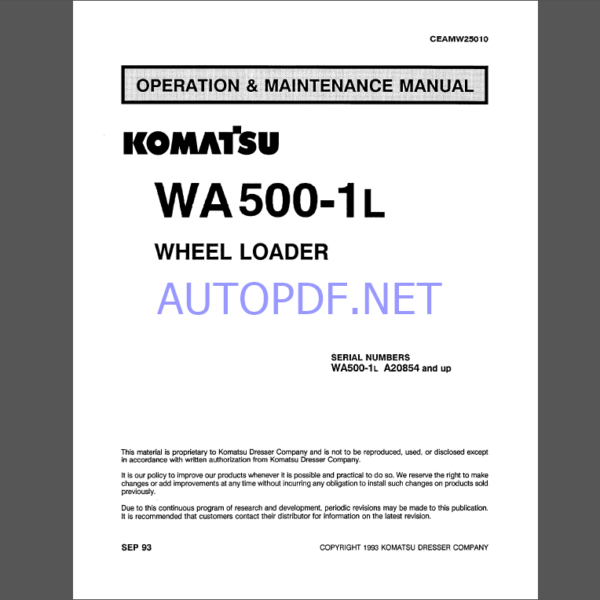 Komatsu WA500-1L WHEEL LOADER Operation and Maintenance Manual (CEAM25010)