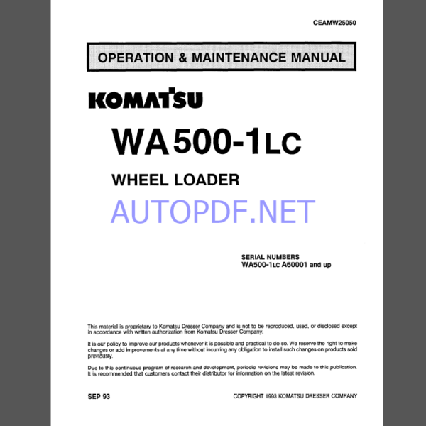 Komatsu WA500-1LC WHEEL LOADER Operation and Maintenance Manual (CEAMW25060)