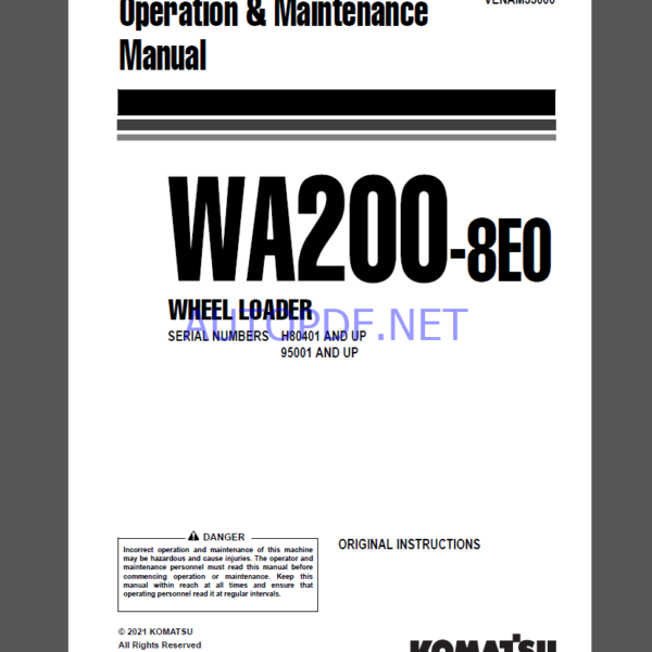 Komatsu WA200-8EU WHEEL LOADER Operation and Maintenance Manual(VENAM35000)