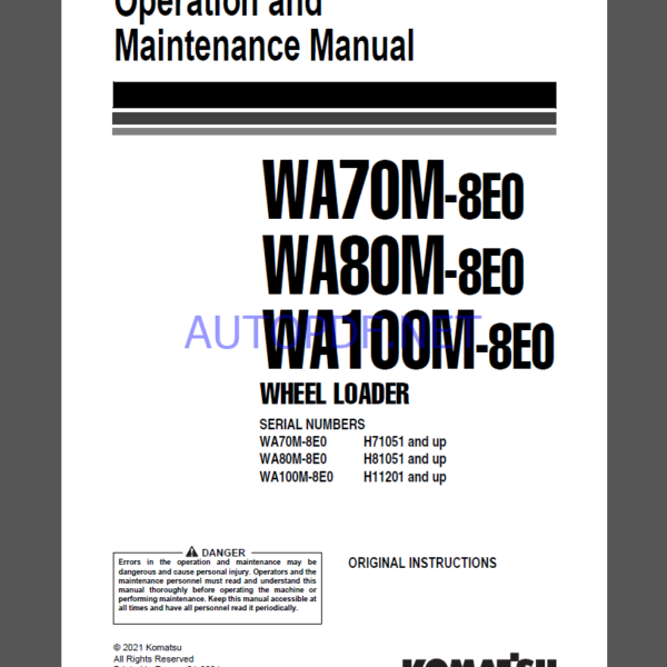 Komatsu WA70M-8EU,WA80M-8EU,WA100WA-8EU Operation Maintenance Maual(VENAM09001)