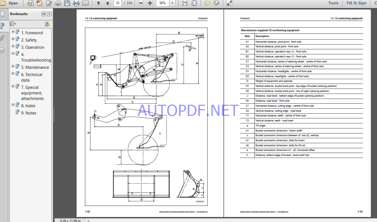 Komatsu WA65-6,WA70-6,WA80-6,WA90-6,WA100M-6 WHEEL LOADER Operation and maıntenance Manual(VEAM550102)