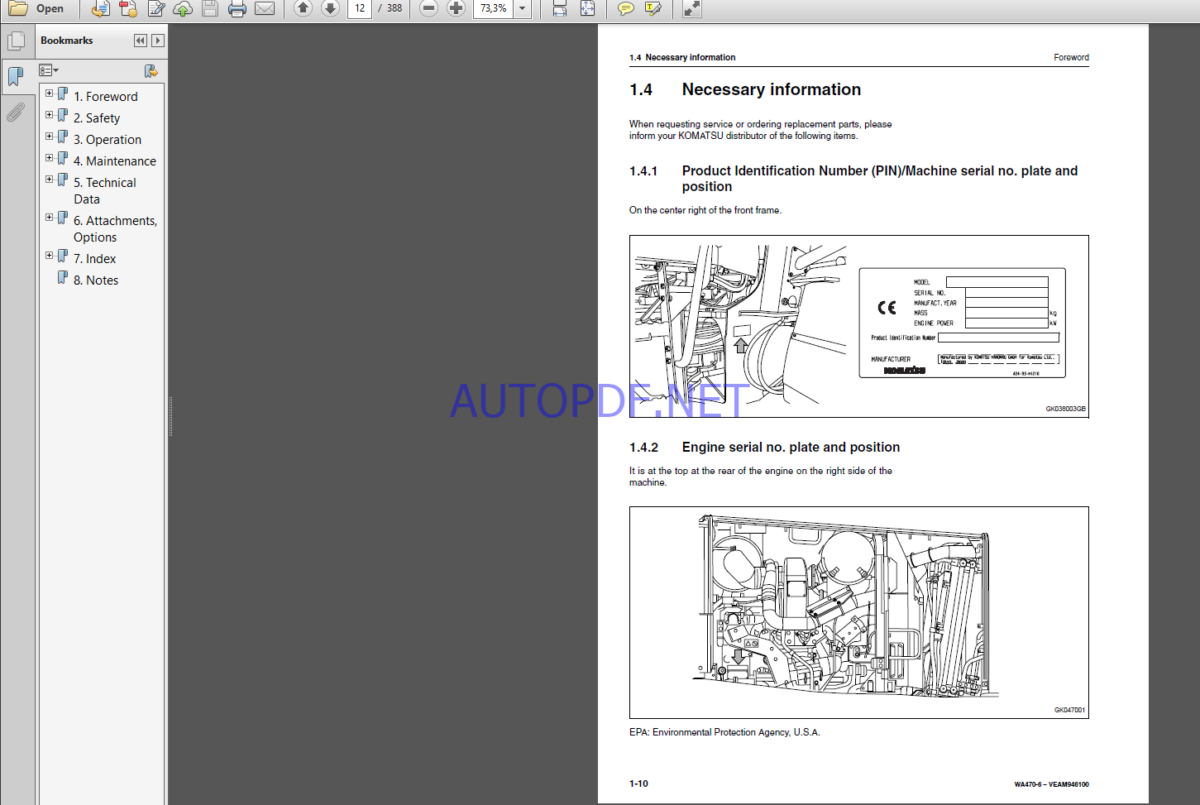 Komatsu WA470-6 WHEEL LOADER Operation and maıntenance Manual(VEAM946100)