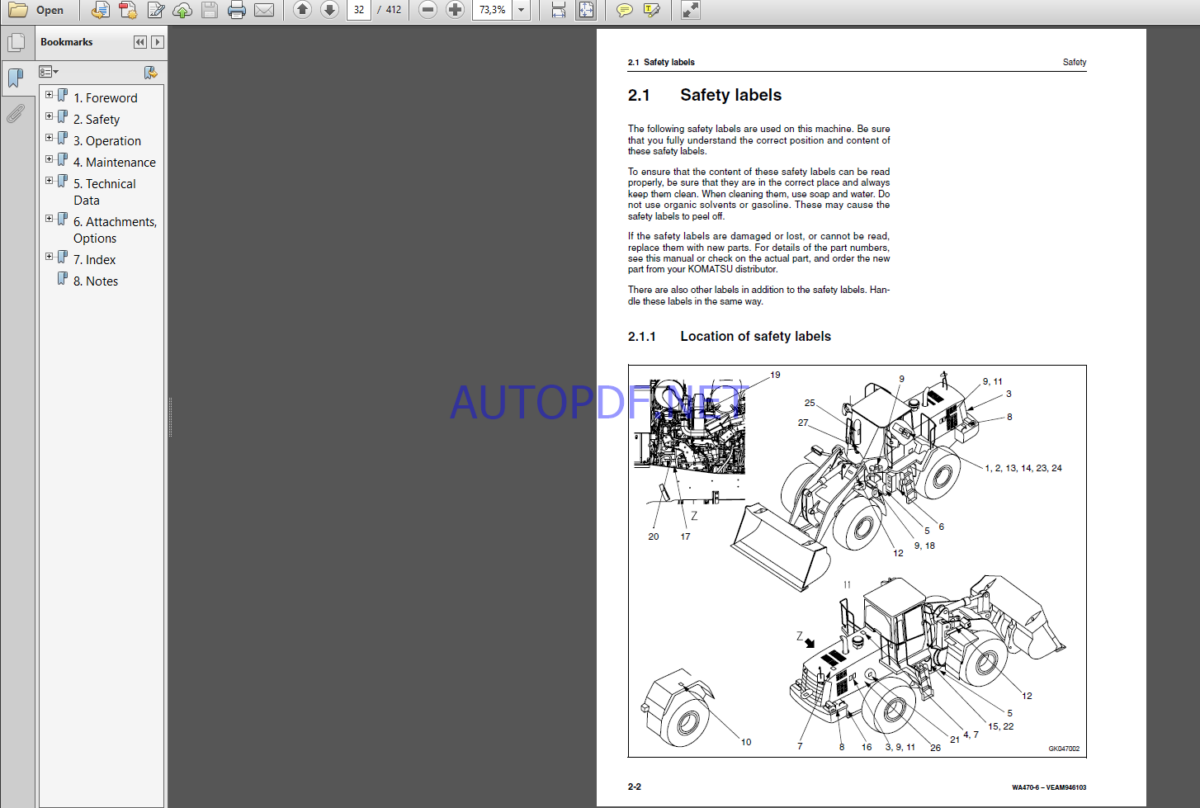 Komatsu WA470-6 WHEEL LOADER Operation and maıntenance Manual(VEAM946103)