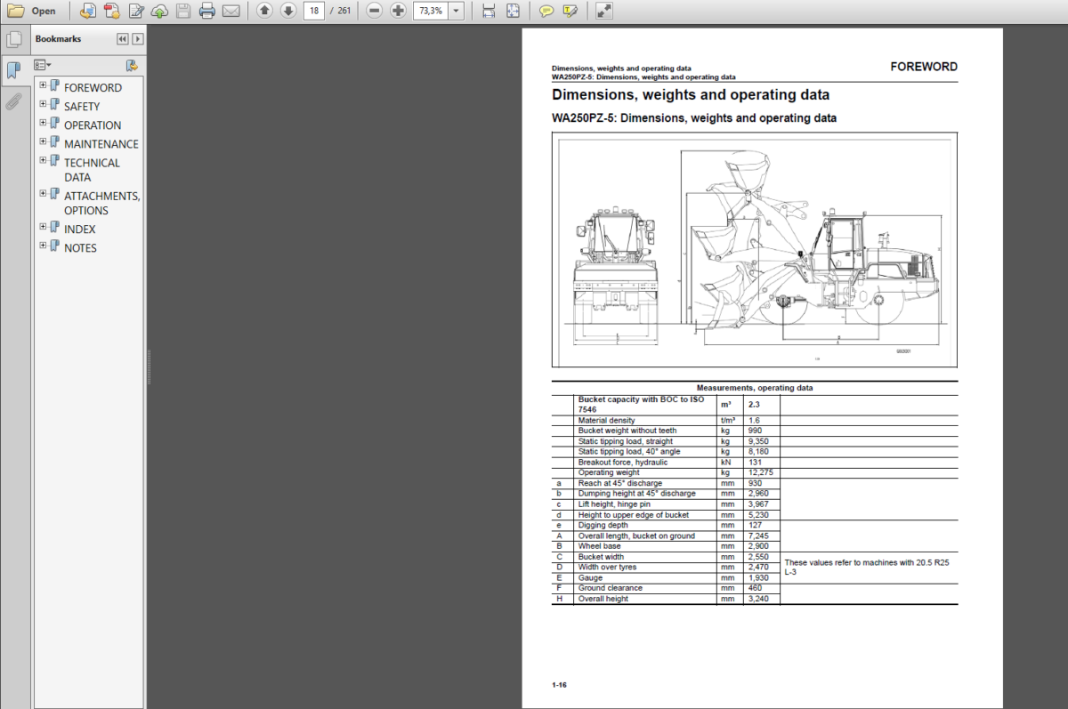 Komatsu WA250PZ-6 WHEEL LOADER Operation and maıntenance Manual(VEAM945100)