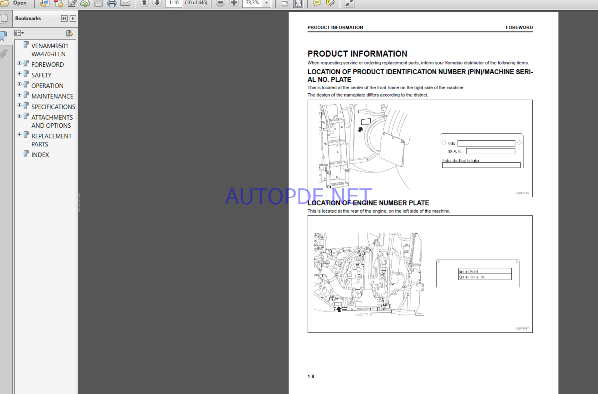 Komatsu WA470-8 WHEEL LOADER Operation and maıntenance Manual(VEAM49501)