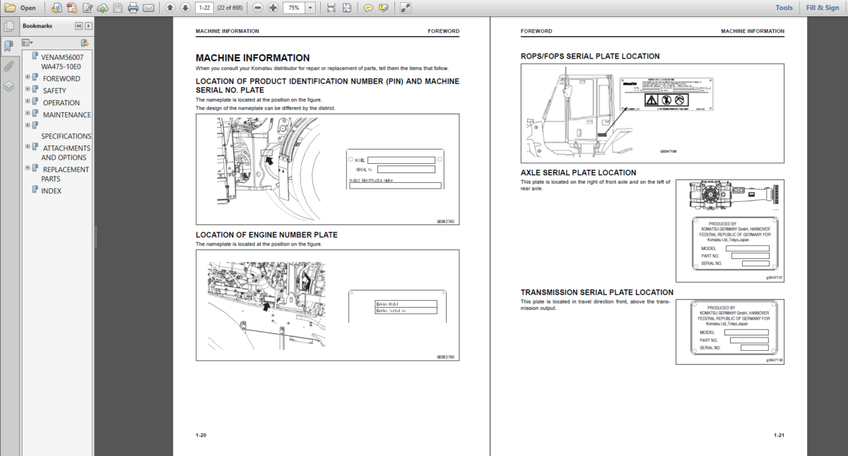 Komatsu WA475-10E0 WHEEL LOADER Operation and Maintenance Manual(VEAM56007)