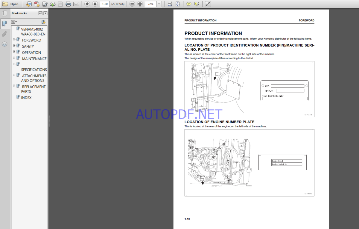 Komatsu WA480-8E0 WHEEL LOADER Operation and Maintenance Manual(VEAM54002)