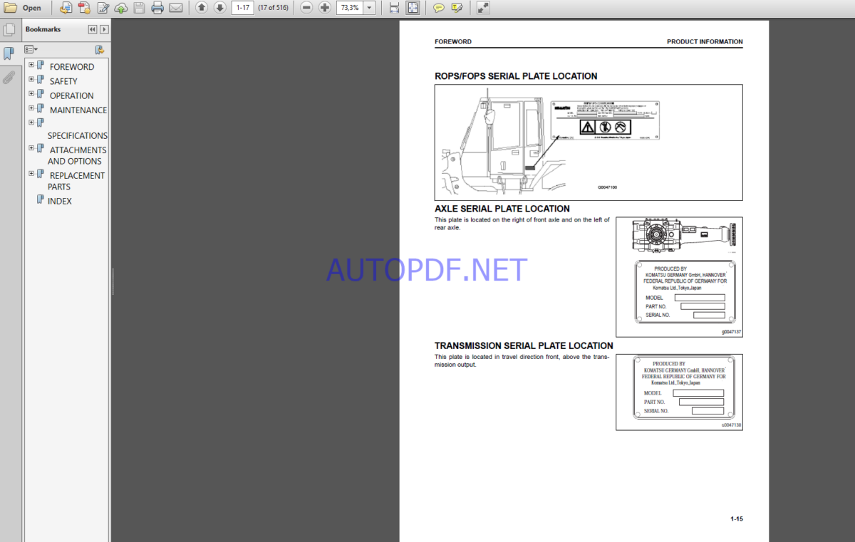 Komatsu WA500-8E0 WHEEL LOADER Operation and Maintenance Manual(VEAM55000)