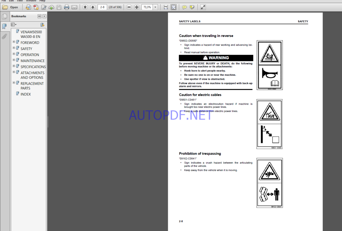 Komatsu WA500-8 WHEEL LOADER Operation and Maintenance Manual(VEAM50500)