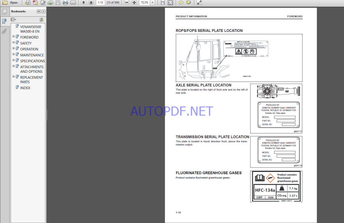 Komatsu WA500-8 WHEEL LOADER Operation and Maintenance Manual(VEAM50501)