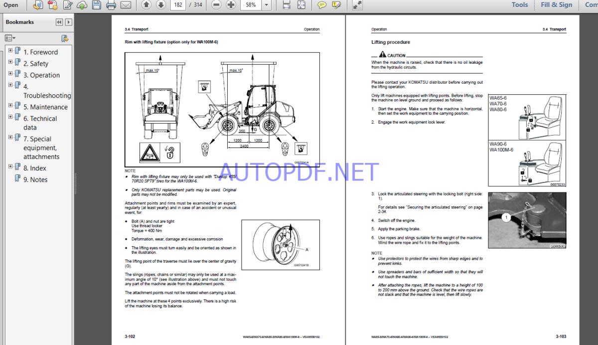 Komatsu WA65-6,WA70-6,WA80-6,WA90-6,WA100M-6 WHEEL LOADER Operation and maıntenance Manual(VEAM550102)