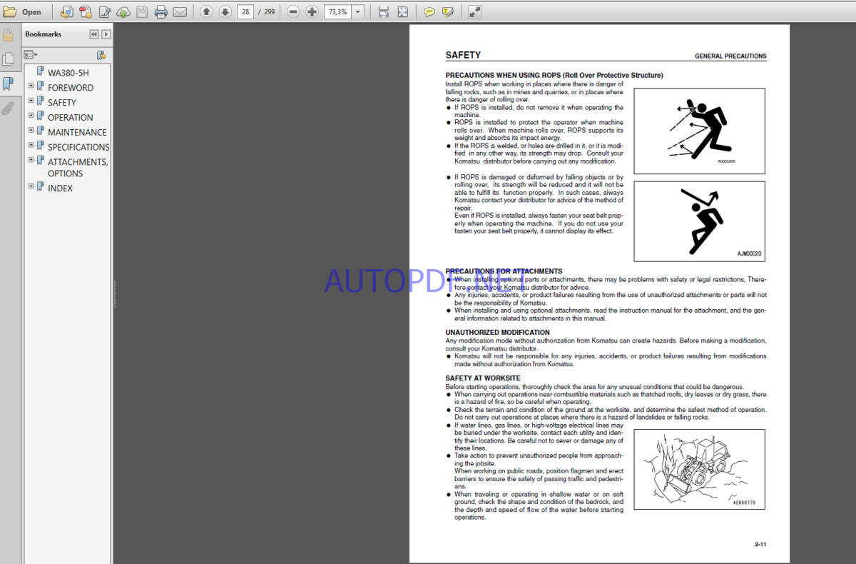 Komatsu WA380-5H WHEEL LOADER Operation and maıntenance Manual(VEAM920100)