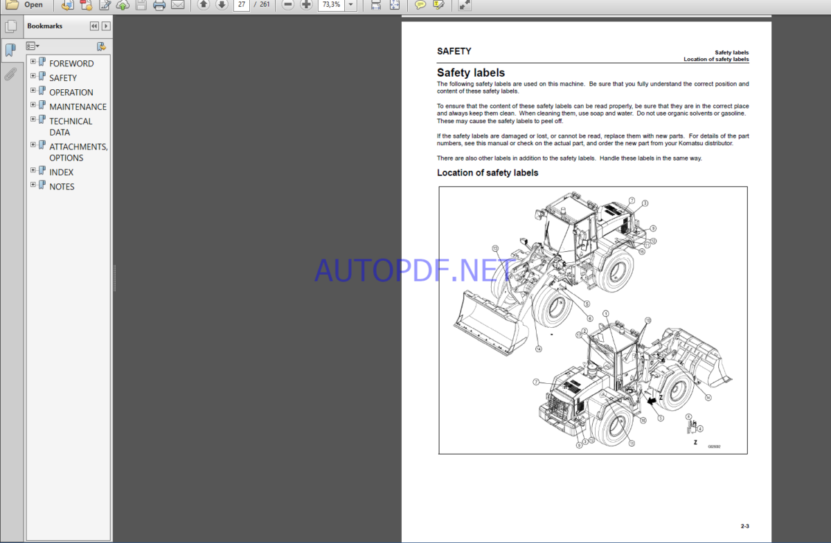 Komatsu WA250PZ-6 WHEEL LOADER Operation and maıntenance Manual(VEAM945100)