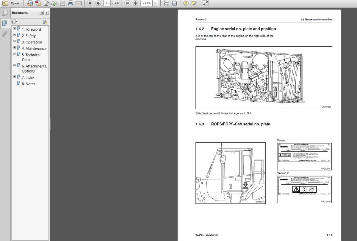 Komatsu WA470-6 WHEEL LOADER Operation and maıntenance Manual(VEAM946102)