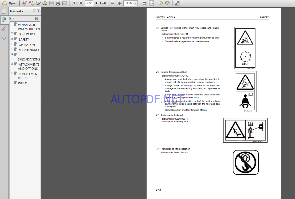 Komatsu WA475-10EO WHEEL LOADER Operation and Maintenance Manual(VEAM56002)