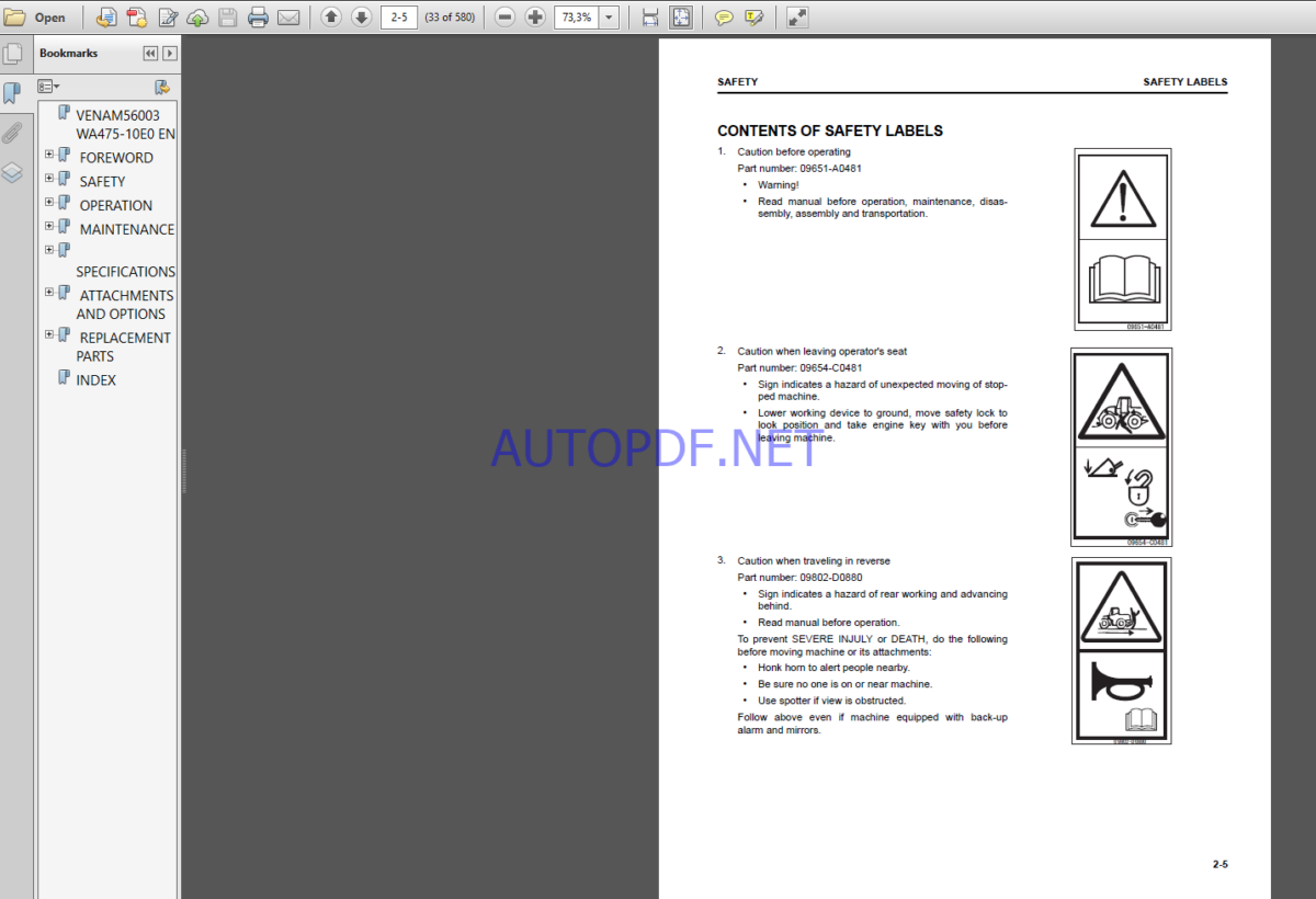 Komatsu WA475-10EO WHEEL LOADER Operation and Maintenance Manual(VEAM56003)