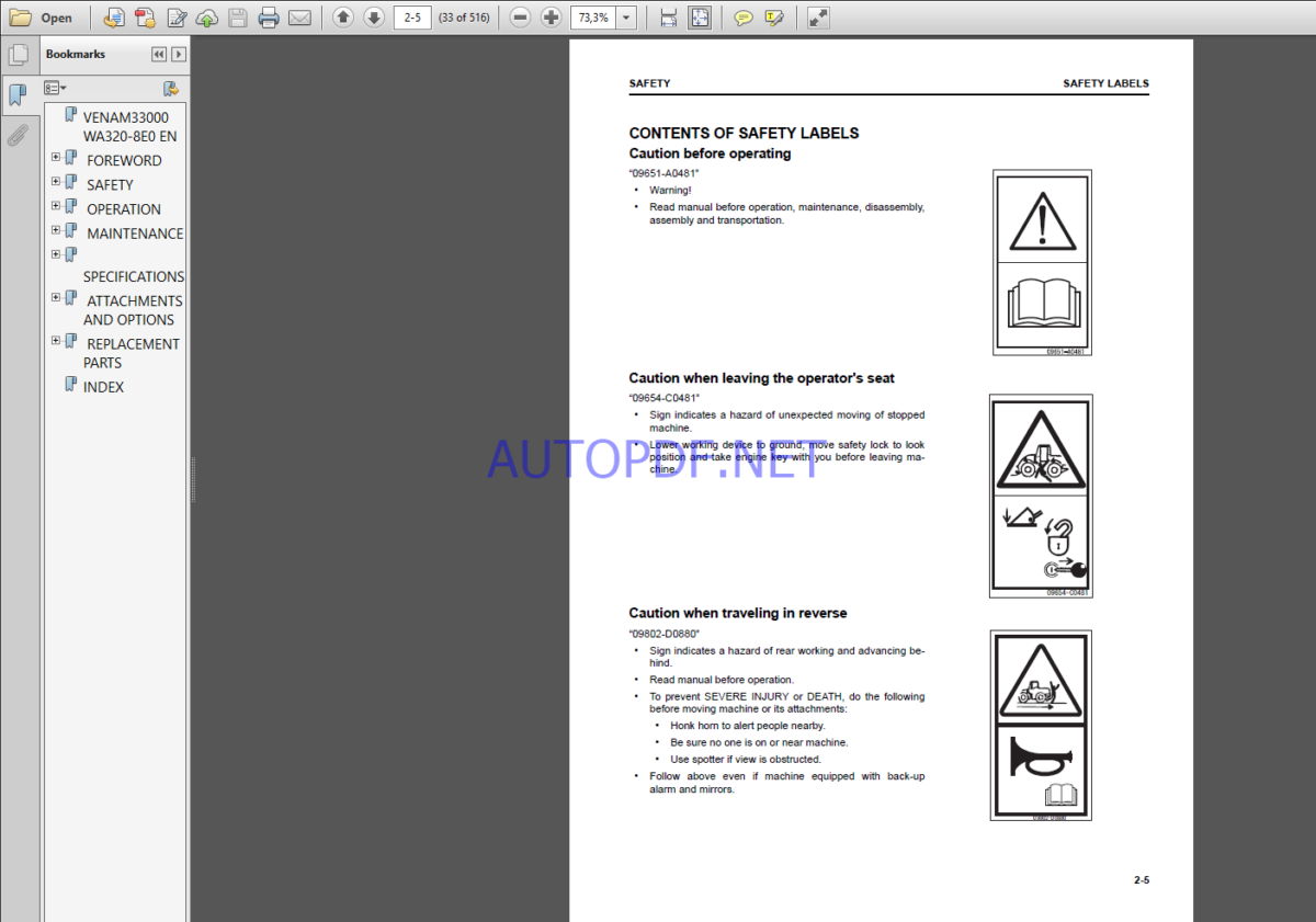 Komatsu WA320-8EU WHEEL LOADER Operation and Maintenance Manual(VENAM33000)