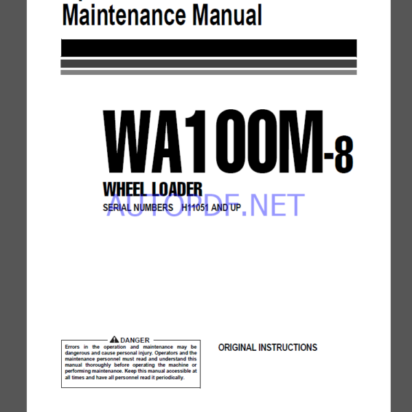 Komatsu WA100M-8 WHEEL LOADER Operation Maintenance Manual(VENAM06000)