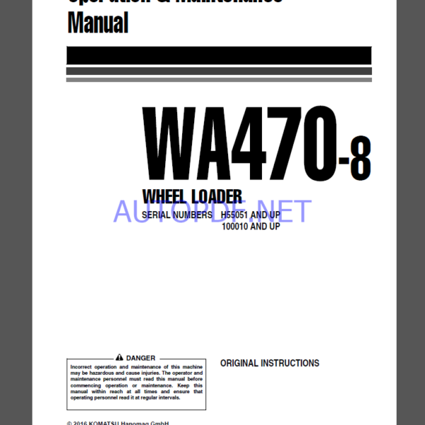 Komatsu WA470-8 WHEEL LOADER Operation Maintenance Manual(VENAM49500)