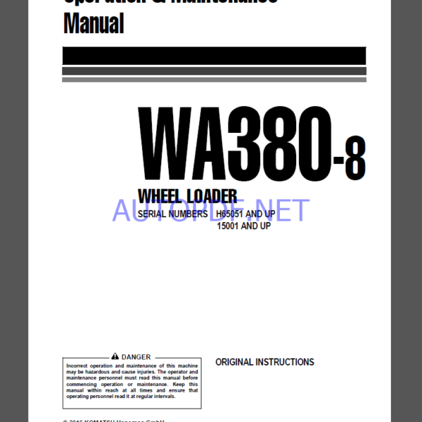 Komatsu WA380-8 WHEEL LOADER Operation Maintenance Manual(VEAM48500)