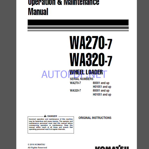 Komatsu WA270-7,WA320-7 WHEEL LOADER Operation Maintenance Manual(VENAM27502)